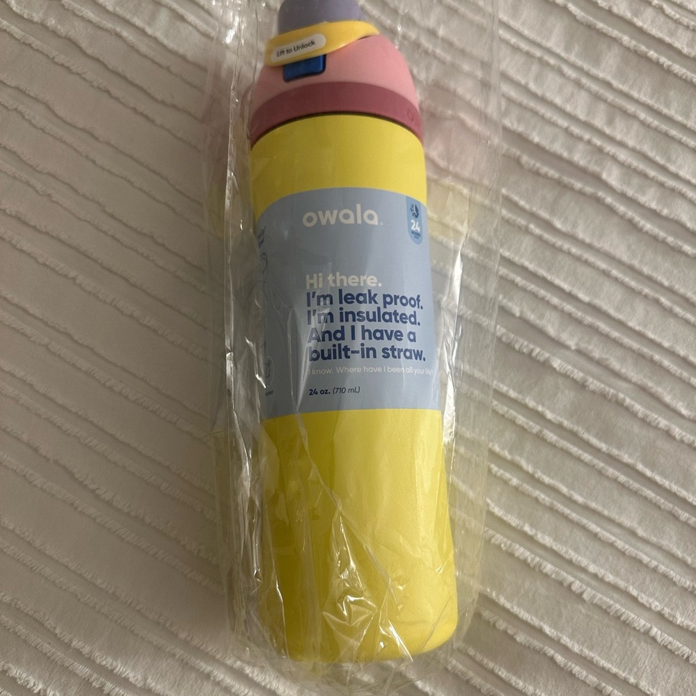 Owala Yellow and Pink Insulated Water Bottle